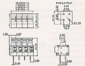 Klemme 235-3.81 235-3.96 235-5.0 235-5.08 235-7 235-7.62 235-10.0 235-10.16, 300V, 10A, Wire range 20-14AWG 1.5mm2