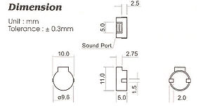 TRANSDUCER OHNE ELEKTRONIK TS-0901-A, Piezo-Transducer, Op.Vlt 1-2V, min. 80dB, max Current 80mA, 2g