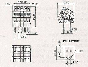 Klemme 240W-2.5 240W-2.54, 150V, 4A, Wire range 28-20AWG 0.5mm2