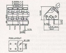 Klemme 243-5.0,5.08,7.5 7.62, 10.0, 10.16, 300V, 15A, Wire range 28-12AWG 2.5mm2