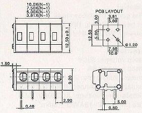 Klemme 235W-3.81 235W-3.96 235W-5.0 235W-5.08 235W-7.5 235W-7.62 235W-10.0 235W-10.16, 300V, 10A, Wire range 20-14AWG 1.5mm2
