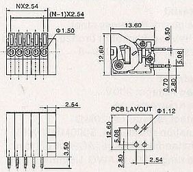 Klemme 141V-2.54, 150V, 2A, Wire range 26-20AWG 1.0mm2