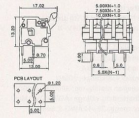 Klemme_242V-5.0, 5.08. 7.5 7.62,10.0,10.16, 300V, 15A, Wire range 28-12AWG 2.5mm2